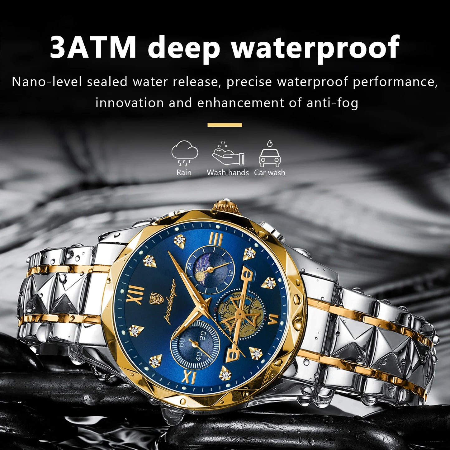 Luxury Man Wristwatch Waterproof Luminous Chronograph Watch for Men Stainless Steel