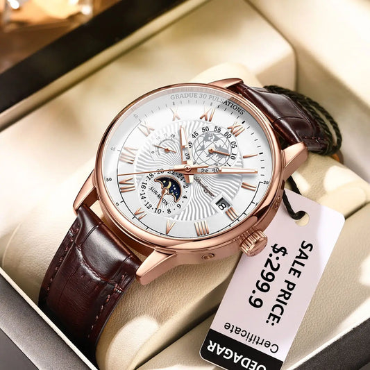 Luxury Wristwatch For Men Waterproof Luminous Chronograph Date Man Watch Leather