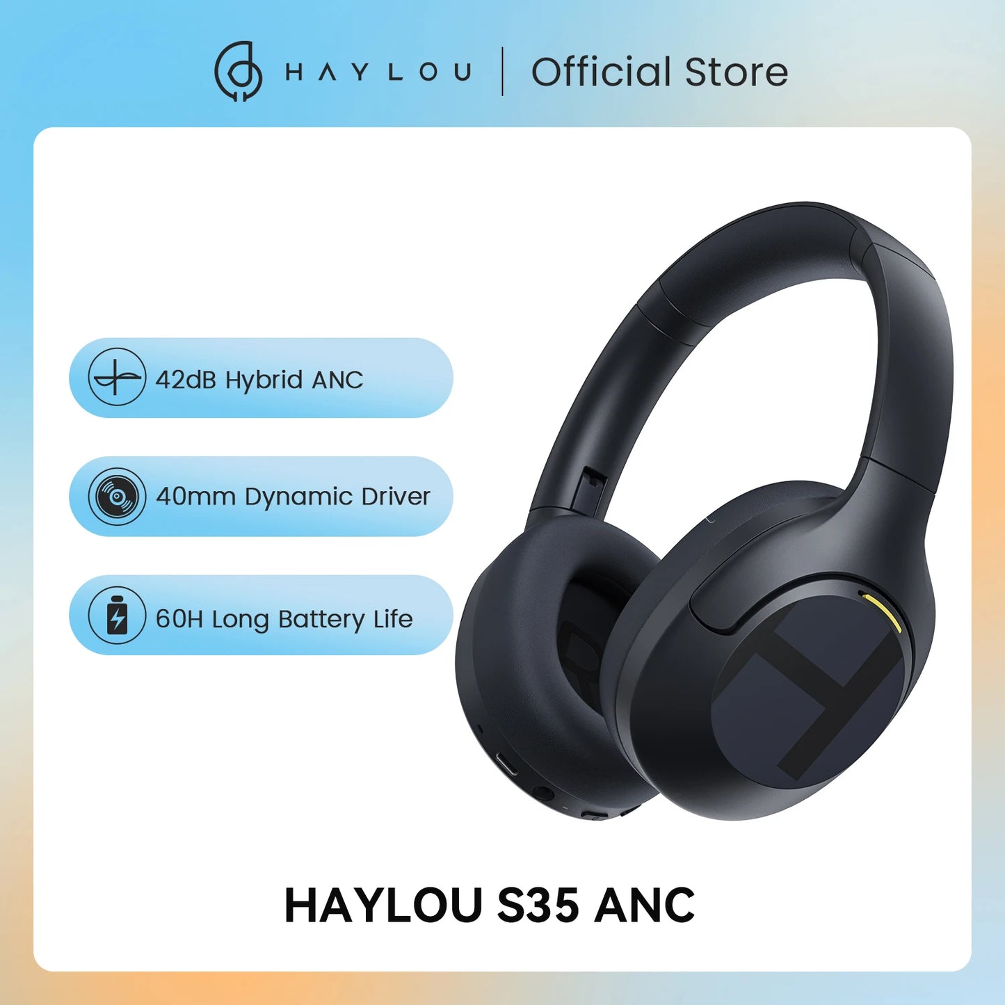 Wireless Bluetooth 5.2 Headphones 42dB Over-ear Noise Cancellation Headsets 40mm Driver 60H Playtime Earphones