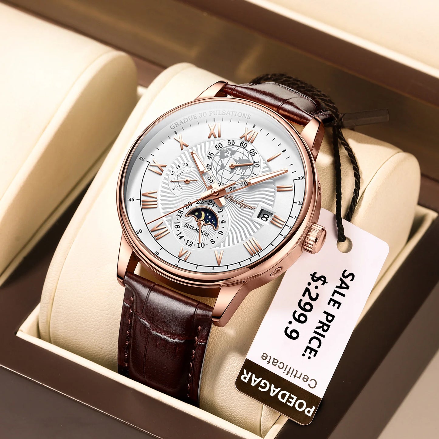 Luxury Wristwatch For Men Waterproof Luminous Chronograph Date Man Watch Leather